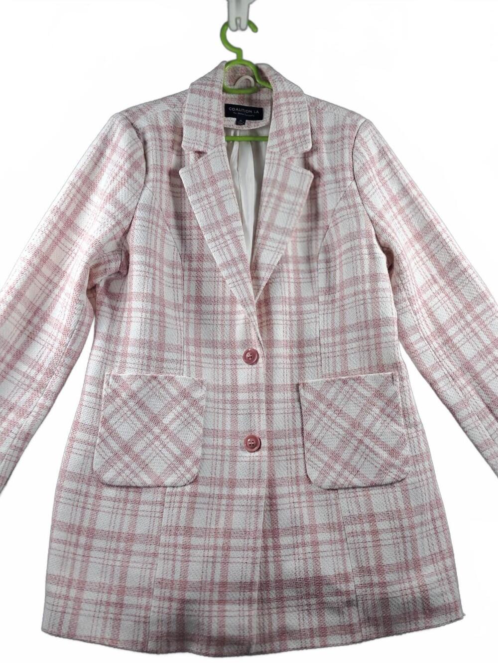 Coalition LA Women’s XL Plaid Blazer Jacket Pink Ivory Longline